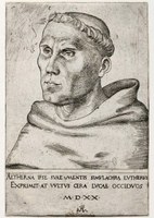 Portrait von Martin Luther als Augustinermönch, Kupferstich, Cranach, 1520 