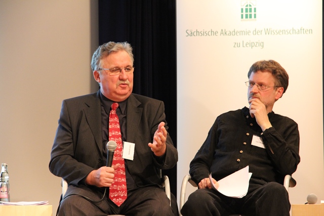 Autonomie und Lenkung. Die Künste im doppelten Deutschland; 5. April 2013, Zeitgeschichtliches Forum Leipzig; Podiumsdiskussion, Helmut Loos, Lars Klingberg; Foto: Klaus Michael