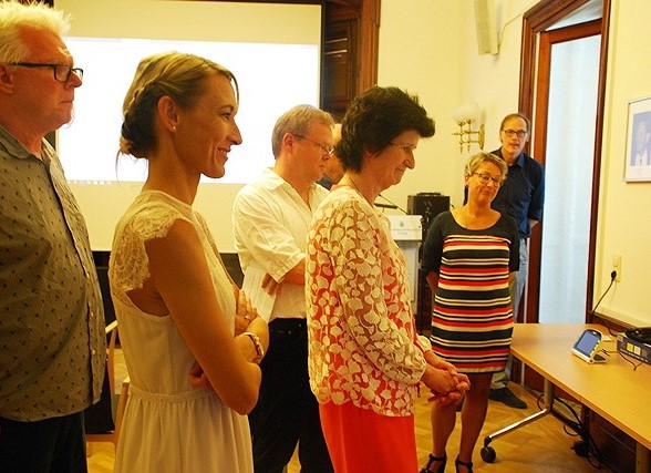 Dr. Eva-Maria Stange, Staatsministerin für Wissenschaft und Kunst im Freistaat Sachsen, besichtigt Inklusionsmaßnahmen an der SAW, Foto: SAW