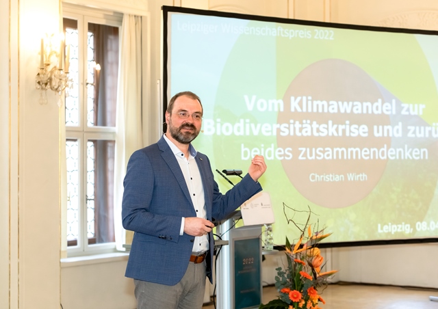 Festvortrag des Preisträgers Prof. Dr. Christian Wirth; Verleihung des Leipziger Wissenschaftspreises 2022, Foto: Swen Reichhold