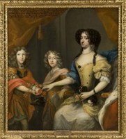 David von Krafft (zugeschrieben): Anna Sophie von Dänemark und Kurfürstin von Sachsen (1647-1717) mit ihren Söhnen Johann Georg (IV.) und Friedrich August (I.), Öl auf Leinwand. Stockholm, Nationalmuseum, Public Domain