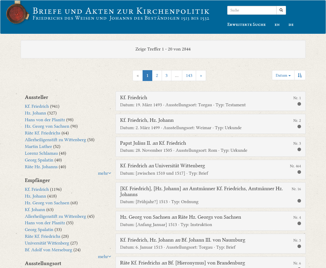 Alle Schriftstücke des zweiten Bands der Friedrich-und-Johann-Edition kostenfrei online verfügbar