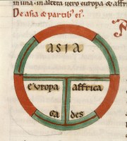 TO-Weltkarte aus Isidor von Sevilla, "Etymologiae" (London, British Library, BL Add MS 22797, fol. 99v). Quelle: Wiki Commons, Lizenz CC0 1.0