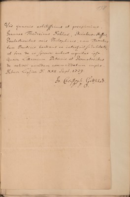 Zeugnis von Johann Christoph Gottsched