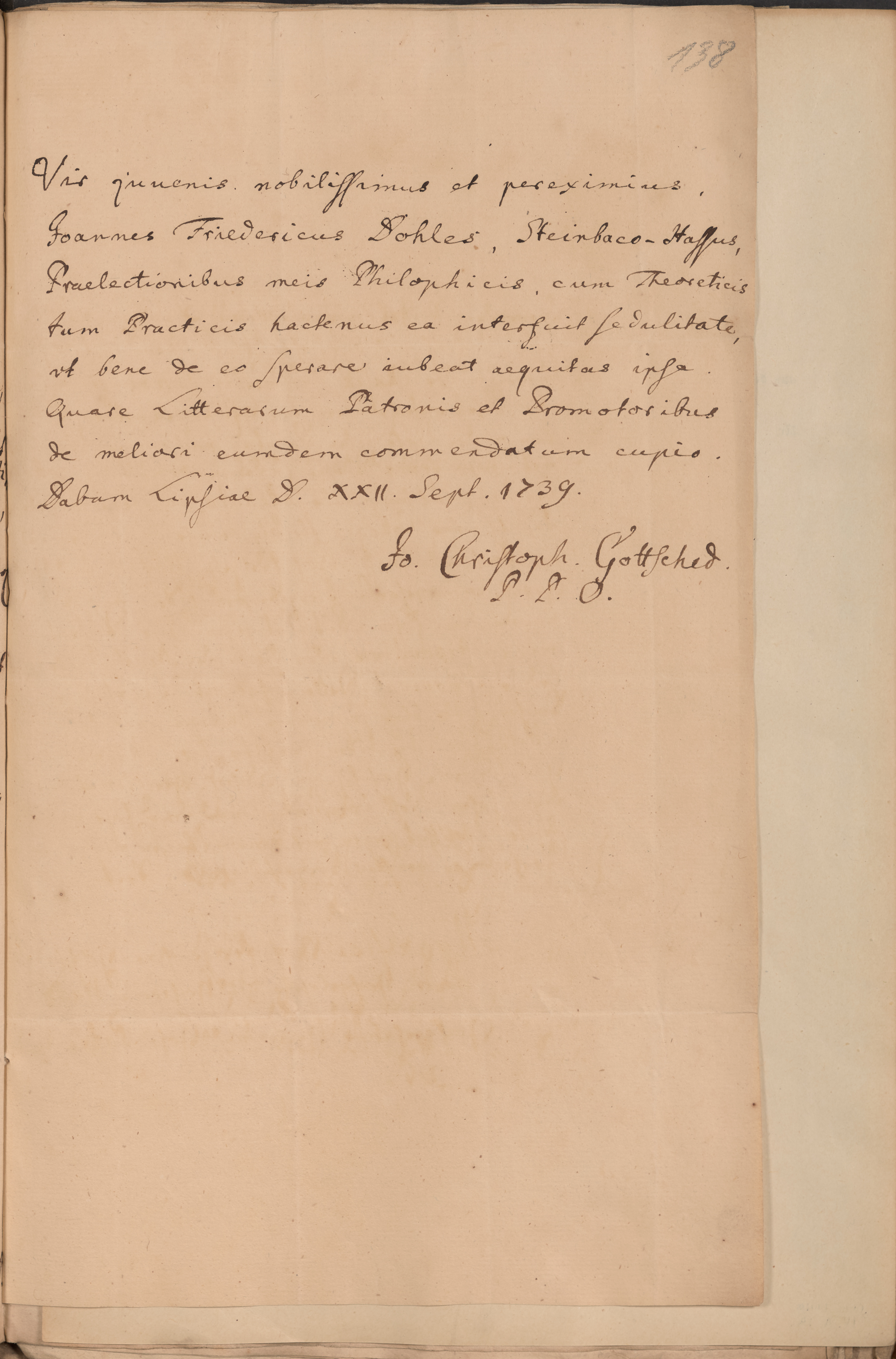 Zeugnis von Johann Christoph Gottsched